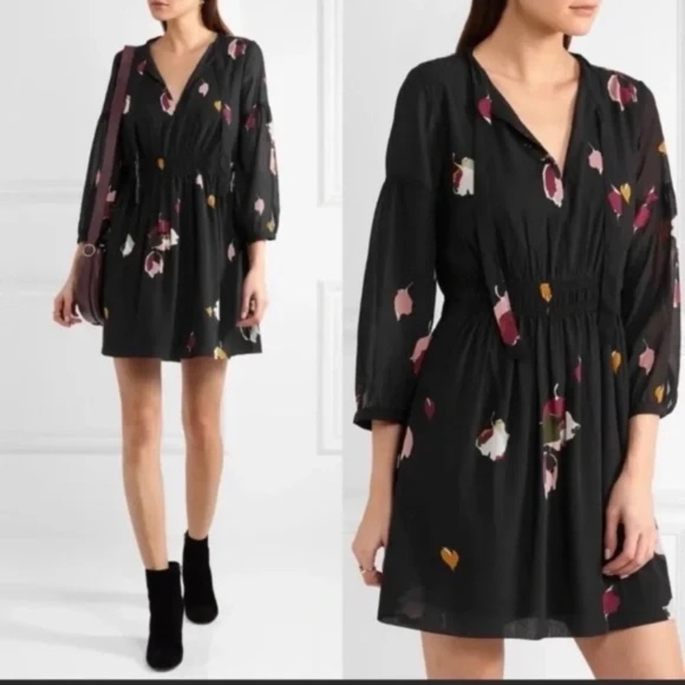Madewell Black Floral Bracelet Sleeve Dress